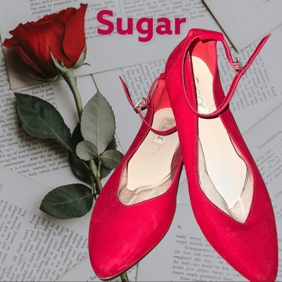 Sugar brand red suede ankle strap flats! - Picture 1 of 7